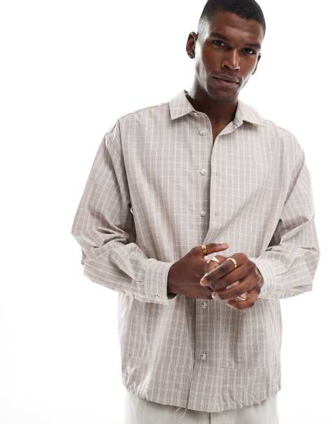 ASOS DESIGN oversized check shirt in light grey