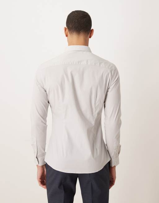 ASOS DESIGN – Jasnoszara koszula typu worker o obcisłym kroju ze stretchem, 3 z 5