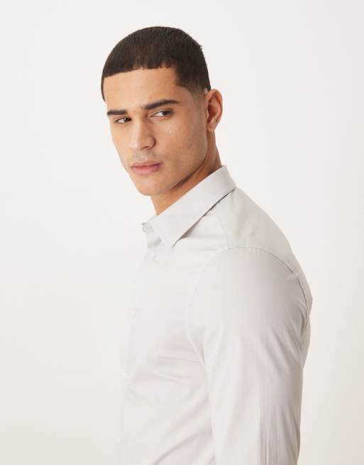 ASOS DESIGN – Jasnoszara koszula typu worker o obcisłym kroju ze stretchem, 4 z 5