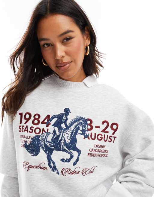 ASOS DESIGN – Jasnoszara melanżowa bluza dresowa oversize z grafiką z motywem konia