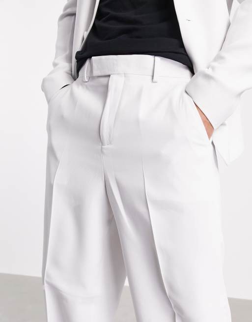 ASOS DESIGN – Jasnoszare spodnie garniturowe z szerokimi nogawkami, 3 z 4