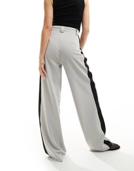 ASOS DESIGN – Jasnoszare spodnie z szerokimi nogawkami z lampasami , 5 z 5