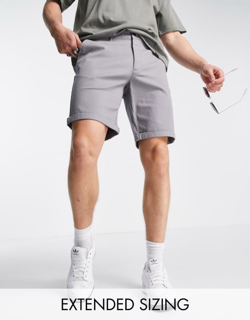 ASOS DESIGN – Jasnoszare średniej długości dopasowane szorty chinosy 