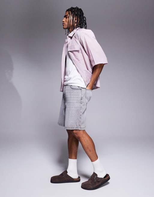 ASOS DESIGN – Jasnoszare standardowej długości jeansowe jortsy, 3 z 5