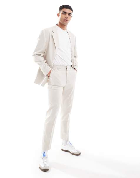 ASOS DESIGN – Jasnoszare zwężane spodnie garniturowe o fakturze lnu - view 1