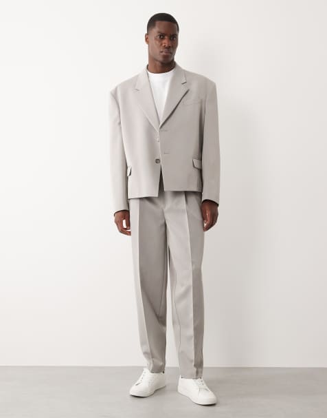 ASOS DESIGN – Jasnoszare zwężane spodnie garniturowe oversize - view 1