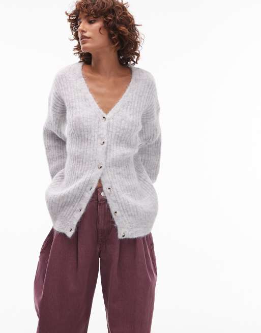 ASOS DESIGN – Jasnoszary dzianinowy kardigan o bardzo luźnym kroju z domieszką wełny