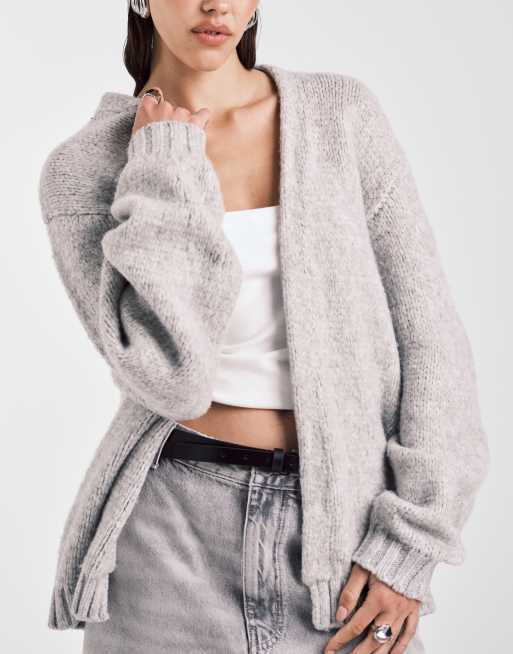 ASOS DESIGN – Jasnoszary gruby kardigan oversize bez zapięcia, 2 z 5