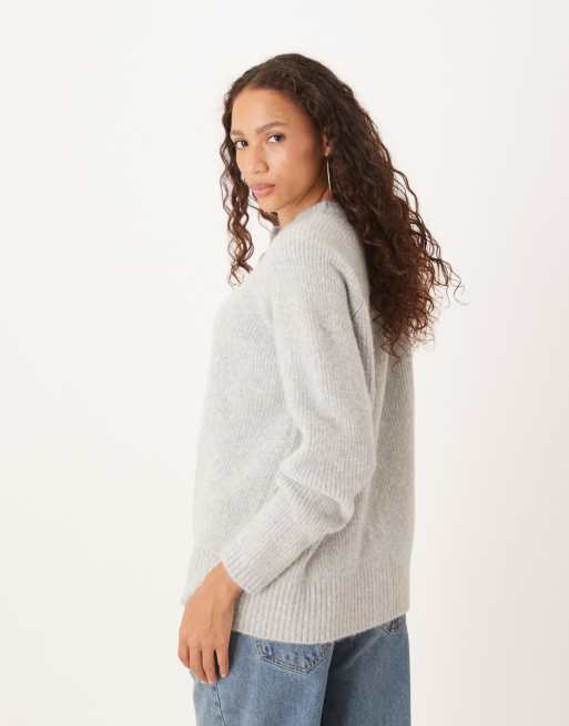 ASOS DESIGN – Jasnoszary kardigan oversize z domieszką wełny, 3 z 4