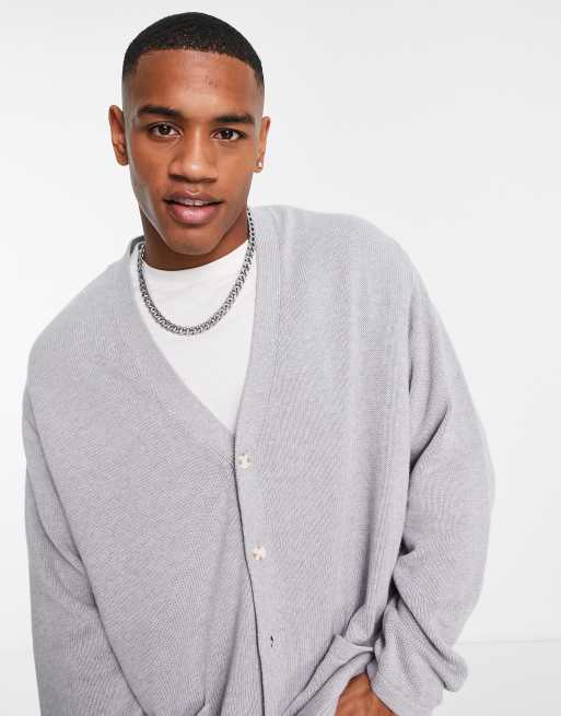 ASOS DESIGN – Jasnoszary kardigan z bawełny o średniej gramaturze
