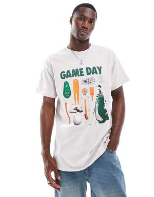 ASOS DESIGN – Jasnoszary luźny T-shirt ze sportową grafiką z przodu - view 1