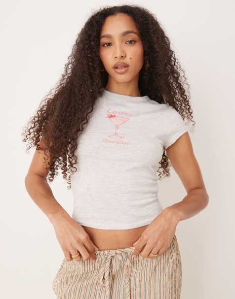 ASOS DESIGN baby tee with lychee martini cocktail graphic in ice marl