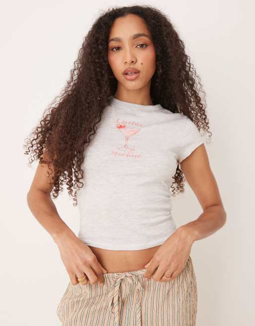 ASOS DESIGN – Jasnoszary melanżowy T-shirt o przylegającym kroju z grafiką Martini z napisem „Lychee”