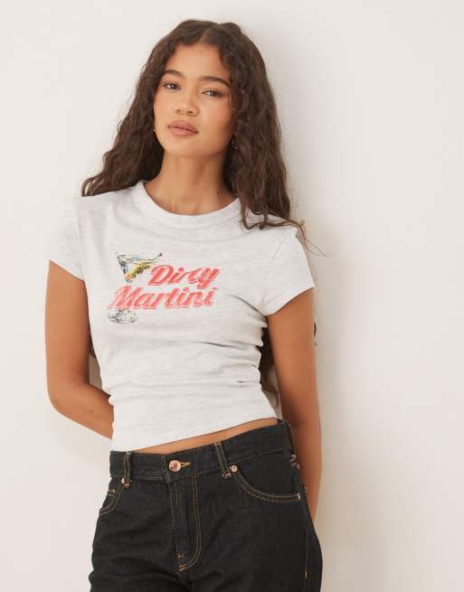 ASOS DESIGN – Jasnoszary melanżowy T-shirt o przylegającym kroju z grafiką z napisem „Dirty Martini”