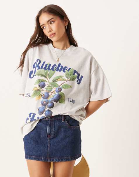 ASOS DESIGN oversized t-shirt with blueberry fields graphic in ice marl