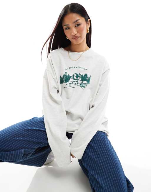 ASOS DESIGN – Jasnoszary melanżowy top z długimi rękawami w stylu skater z grafiką z napisem „Californication”