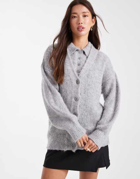 ASOS DESIGN – Jasnoszary szczotkowany kardigan o fasonie boyfriend, część zestawu - view 1