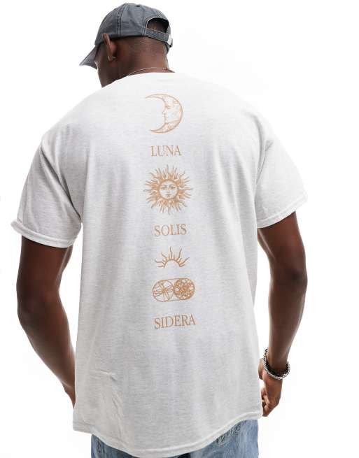 ASOS DESIGN – Jasnoszary T-shirt o luźnym kroju z nadrukiem astronomicznym wzdłuż kręgosłupa