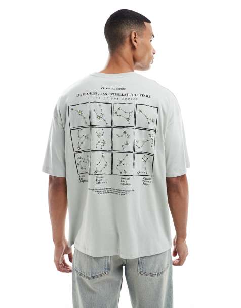 ASOS DESIGN oversized t-shirt with celestial graphic in pale grey