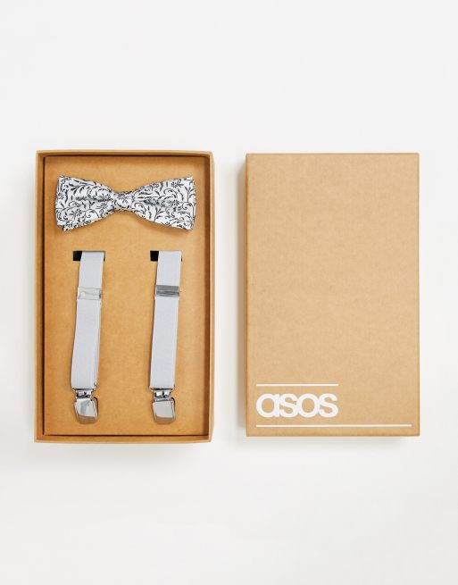 ASOS DESIGN – Jasnoszary zestaw z szelkami i muszką