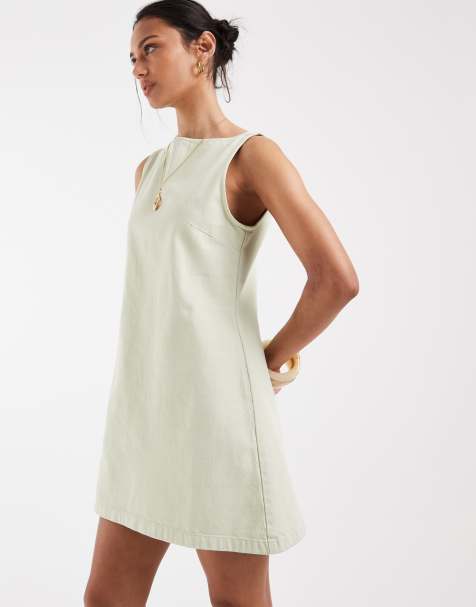 ASOS DESIGN – Jasnozielona jeansowa sukienka mini z rozkloszowanym dołem - view 1