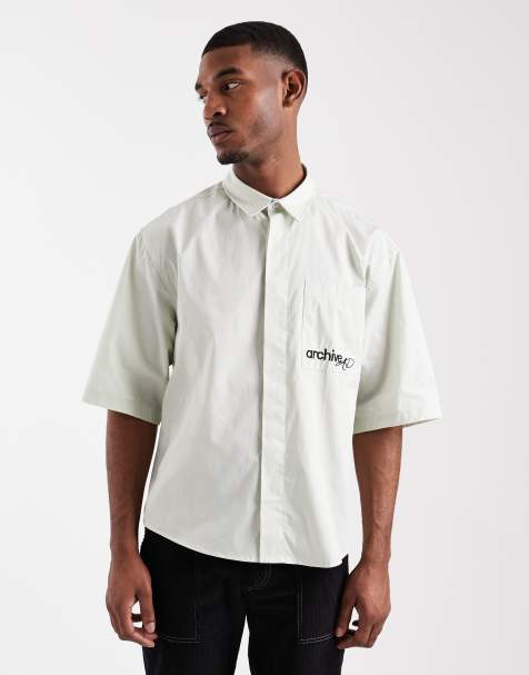 ASOS DESIGN relaxed shirt with chest embroidery in light green