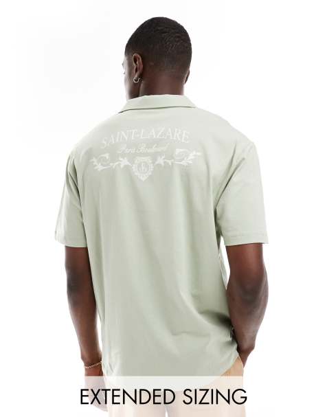 ASOS DESIGN – Jasnozielona koszulka polo oversize z nadrukiem na plecach - view 1