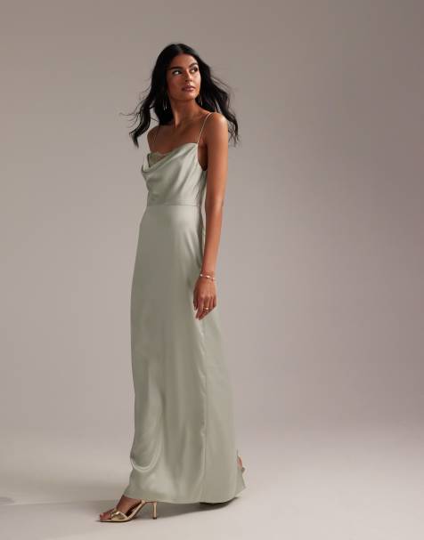 ASOS DESIGN – Jasnozielona satynowa sukienka kolumnowa maxi z koronkowymi wstawkami - view 1