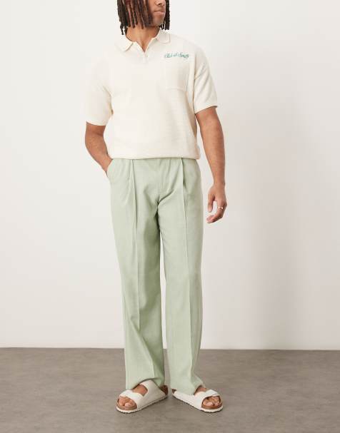 ASOS DESIGN smart wide leg micro texture trousers in light green