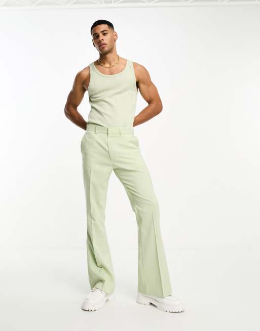 ASOS DESIGN – Jasnozielone garniturowe spodnie z rozszerzanymi nogawkami, 4 z 5
