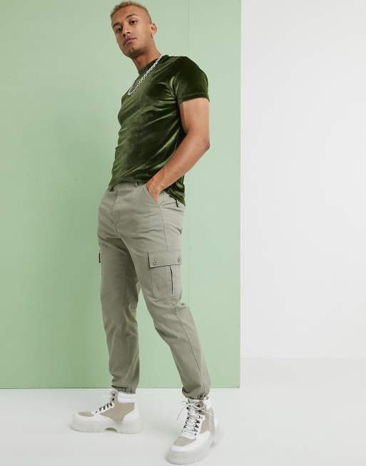 ASOS DESIGN – Jasnozielone zwężane bojówki ze ściągaczami