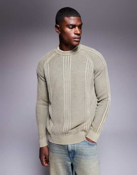ASOS DESIGN relaxed knitted jumper with front panelling in light green