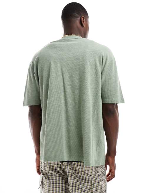 ASOS DESIGN – Jasnozielony T-shirt o waflowej teksturze w baseballowym stylu, 4 z 4