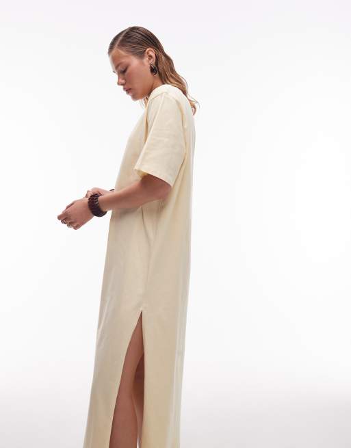 ASOS DESIGN – Jasnożółta długa sukienka t-shirtowa oversize, 2 z 4