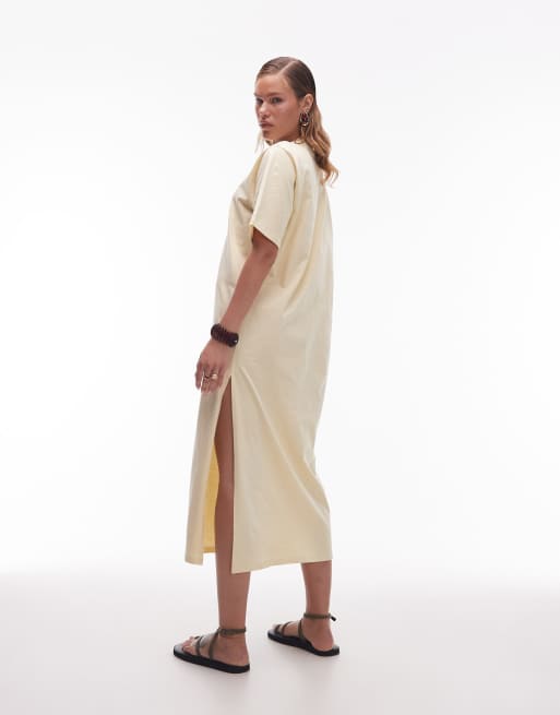 ASOS DESIGN – Jasnożółta długa sukienka t-shirtowa oversize, 4 z 4