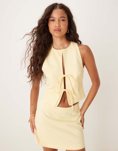 ASOS DESIGN tie front waistcoat in buttermilk