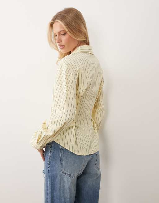 ASOS DESIGN – Jasnożółta koszula w paski z rękawami typu kokon, 4 z 4