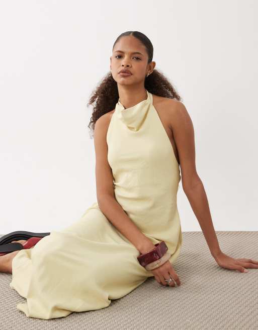 ASOS DESIGN – Jasnożółta sukienka maxi z zabudowanym dekoltem, 2 z 4