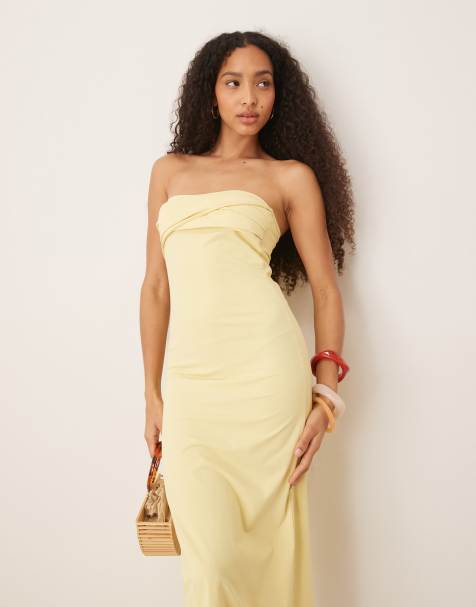 ASOS DESIGN – Jasnożółta sukienka midi ze skręconym dekoltem bandeau - view 1