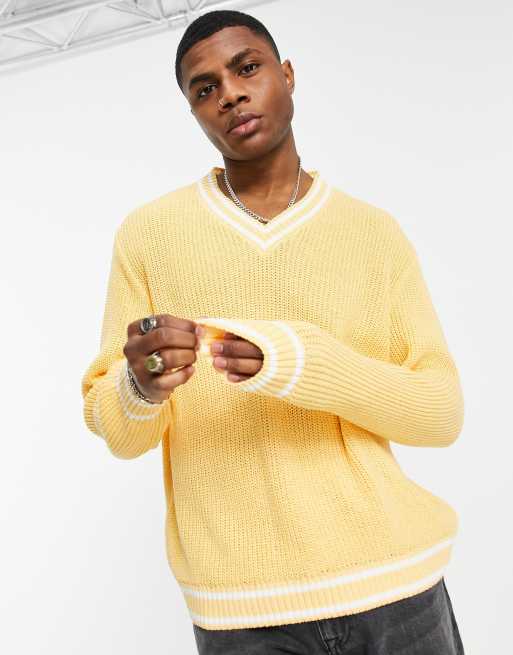 ASOS DESIGN – Jasnożółty prążkowany sweter o splocie angielskim