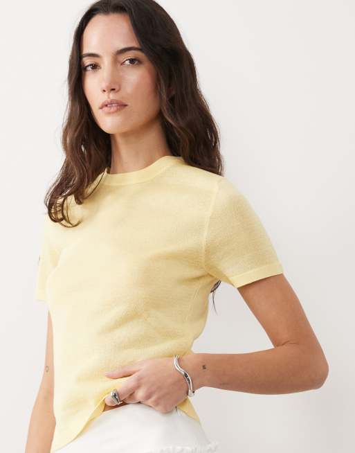 ASOS DESIGN – Jasnożółty prześwitujący T-shirt z dzianiny, 3 z 4