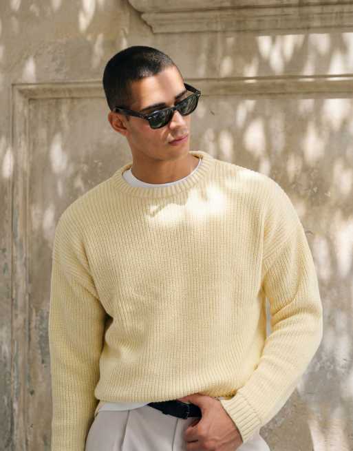 ASOS DESIGN – Jasnożółty sweter oversize z prążkowanej dzianiny, 2 z 10