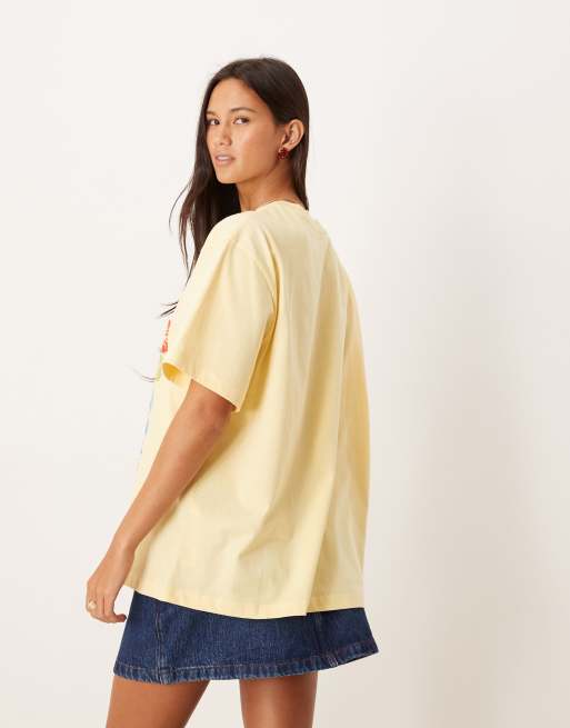 ASOS DESIGN – Jasnożółty T-shirt oversize z surferską grafiką, 3 z 4