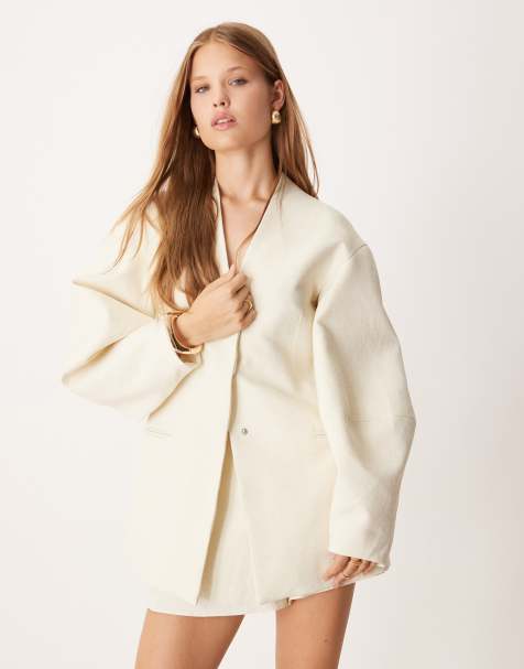 ASOS DESIGN – Jasnożółty zestaw z marynarką bez kołnierza z rękawami typu kokon i szortami - view 1
