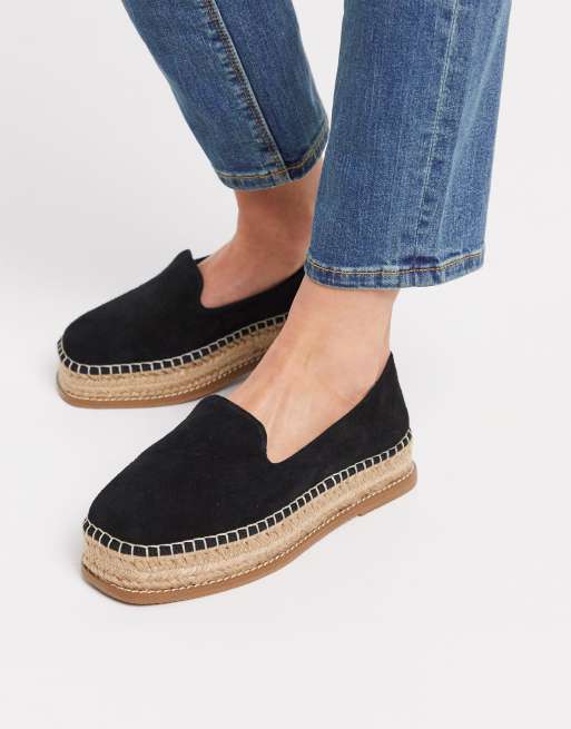 ASOS DESIGN Jasper suede flatform espadrilles in black | ASOS