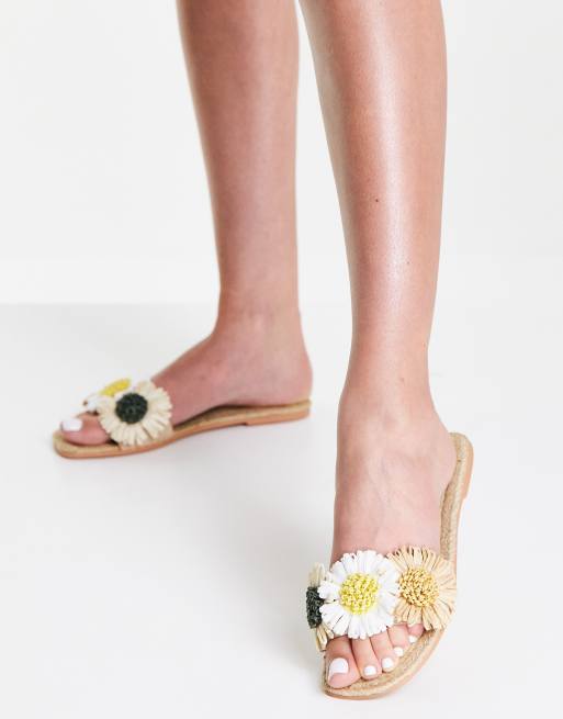 ASOS DESIGN – Jayden – Espadrilles-Pantoletten in Naturfarbe mit Blumendesign