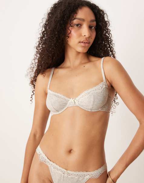 ASOS DESIGN – Jaye – Bügel-BH in grau meliert mit Spitzenborte in Creme - view 1