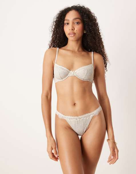 ASOS DESIGN Jaye lingerie in grey marl with cream lace trim - view 1