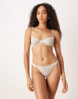 ASOS DESIGN Jaye lingerie in grey marl with cream lace trim