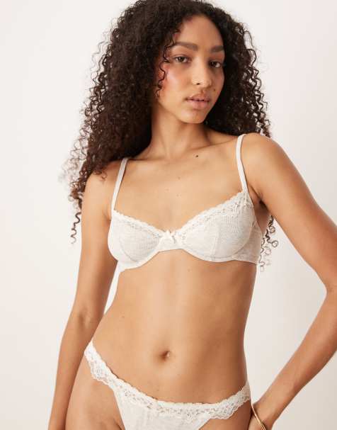 ASOS DESIGN Jaye underwired bra in grey marl with cream lace trim - view 1